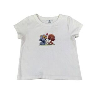 Brandy Melville Puppy Heart Graphic Baby Tee Women White Ribbed Y2K Cottagecore